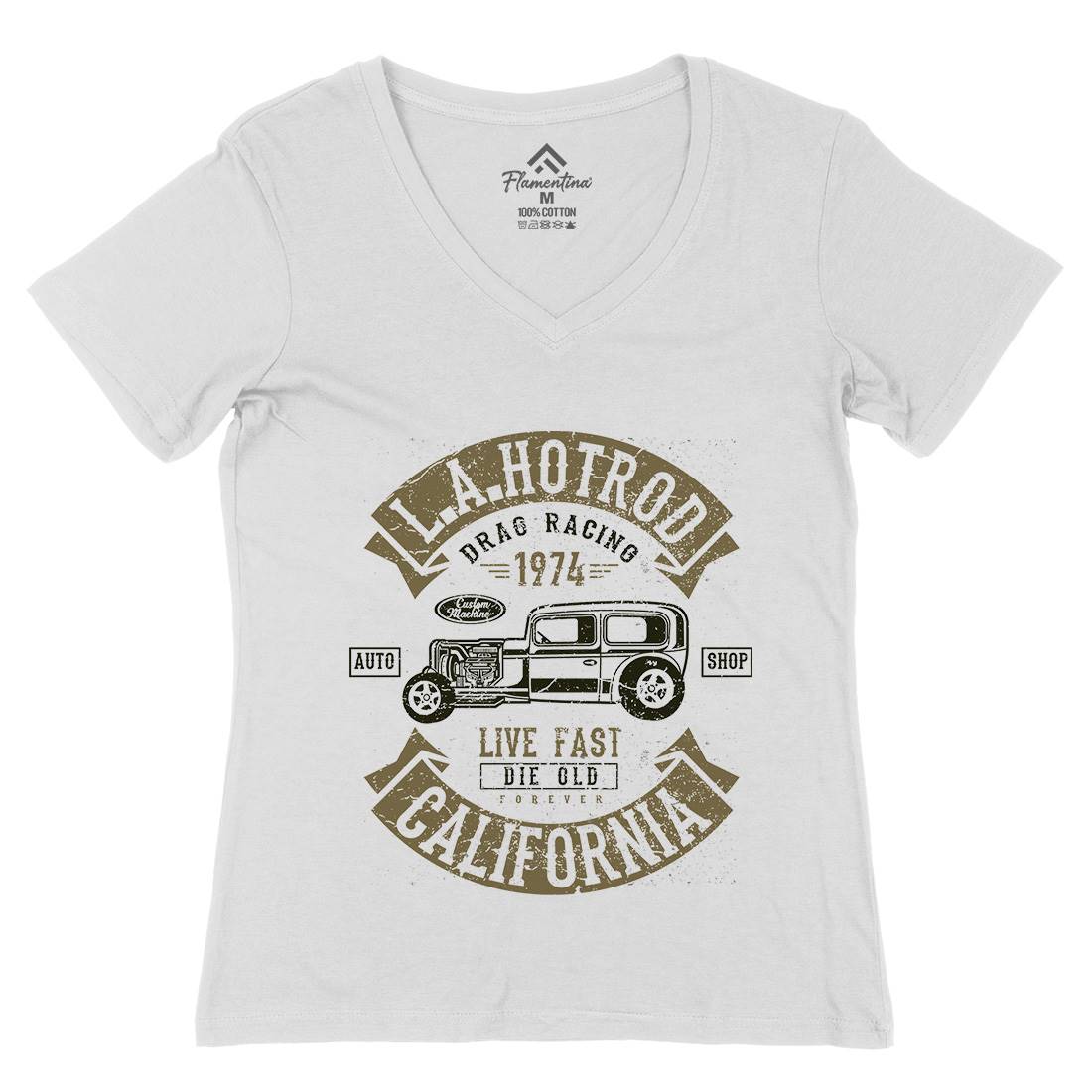 La Hotrod Womens Organic V-Neck T-Shirt Cars A080