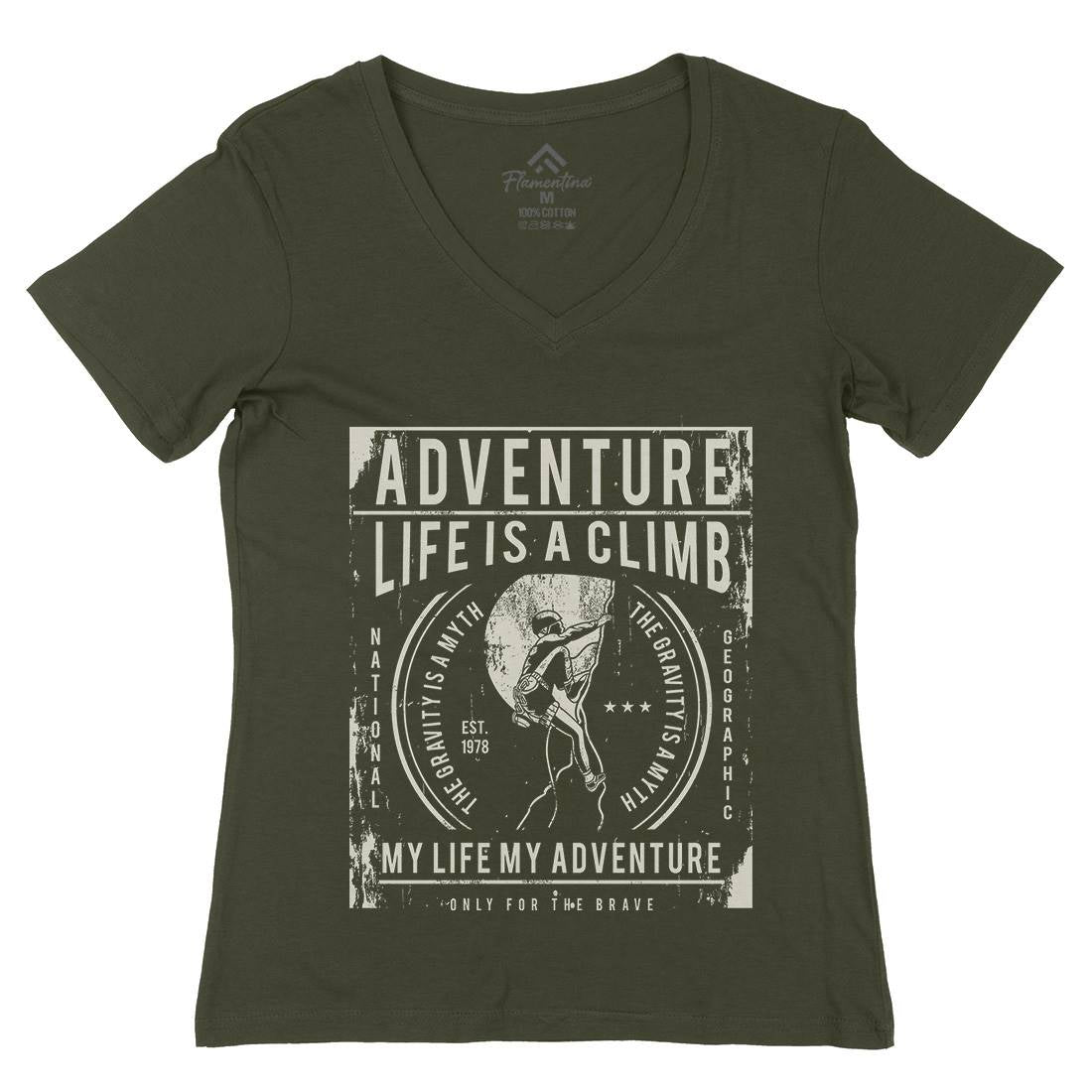 Life Is A Climb Womens Organic V-Neck T-Shirt Sport A085