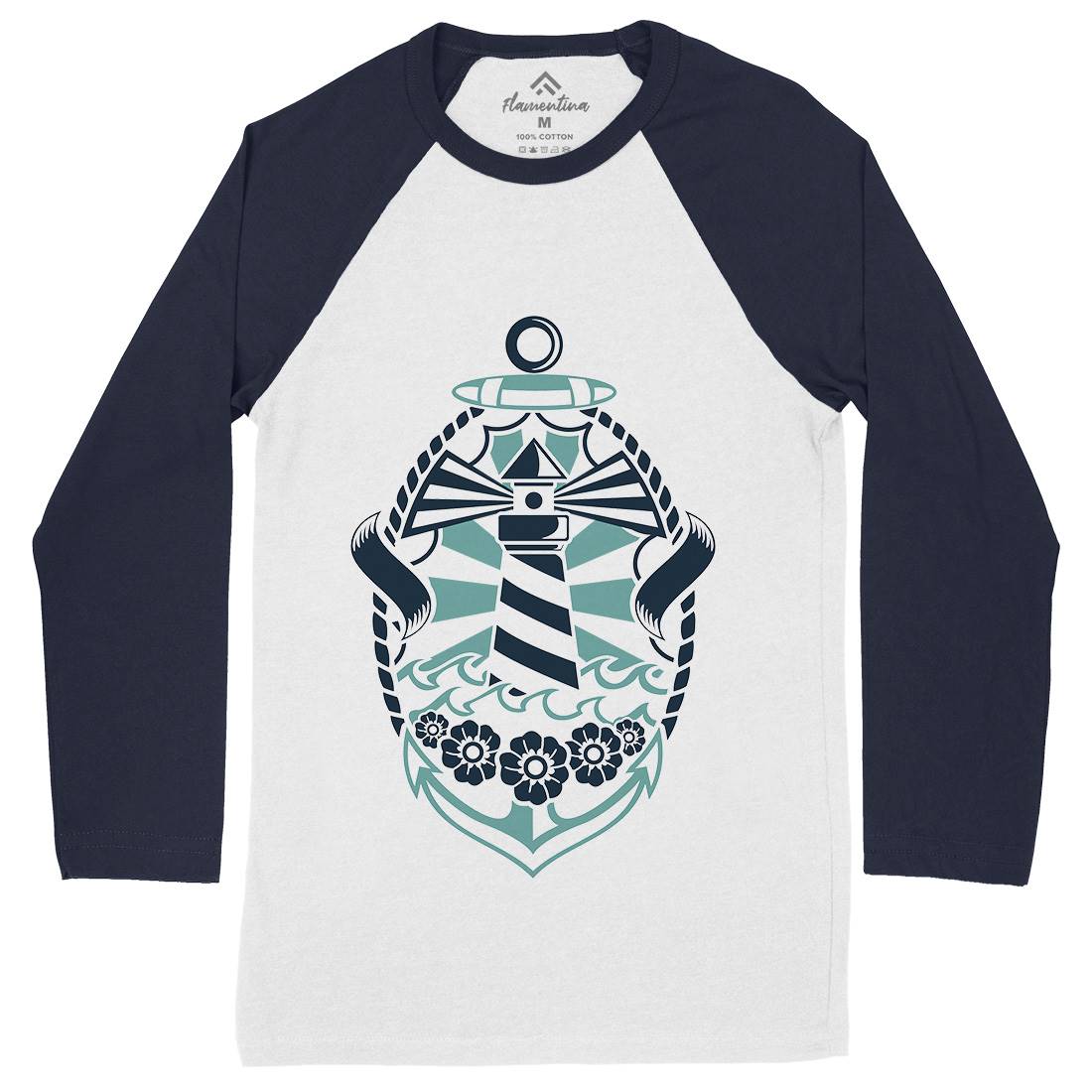 Lighthouse Mens Long Sleeve Baseball T-Shirt Navy A086