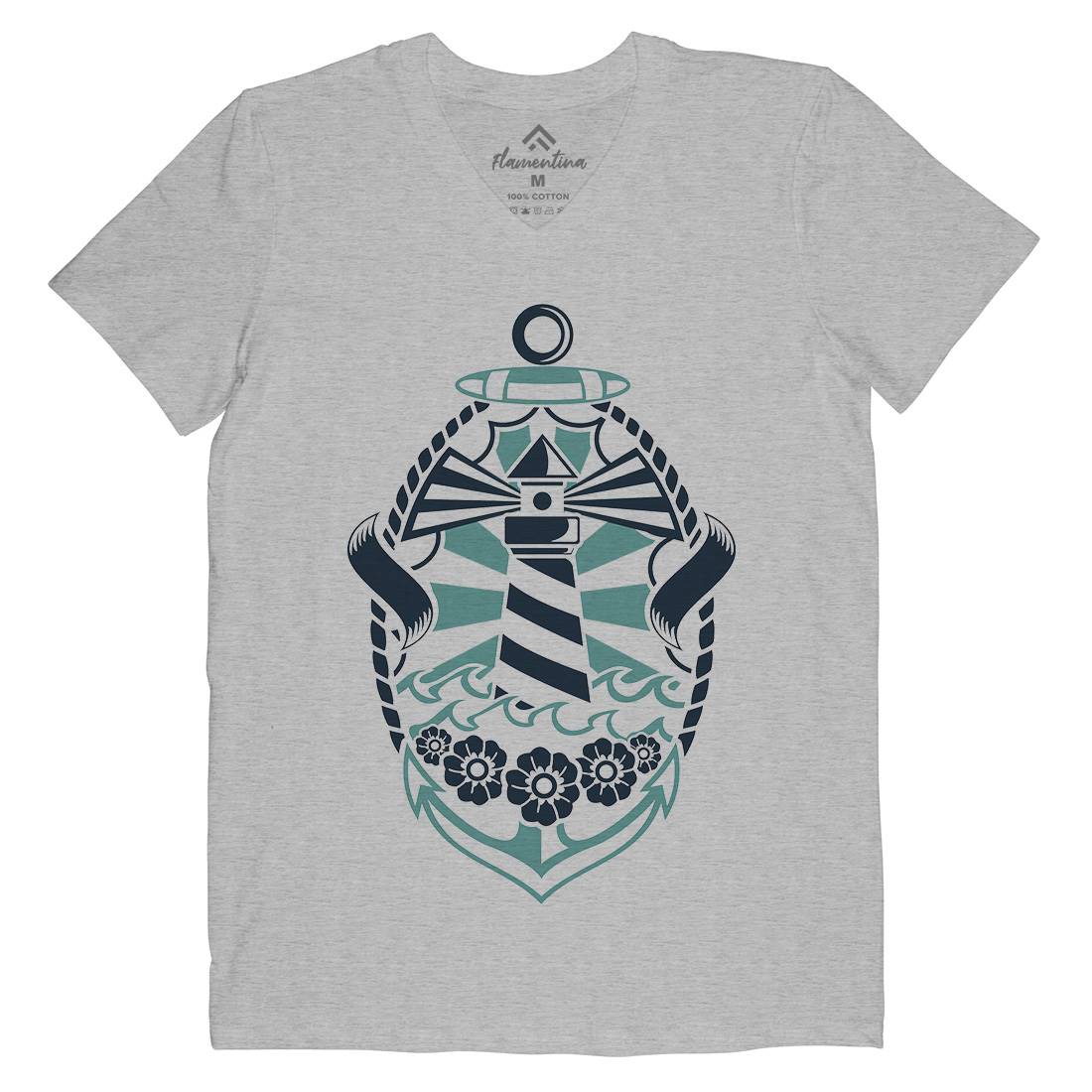 Lighthouse Mens Organic V-Neck T-Shirt Navy A086