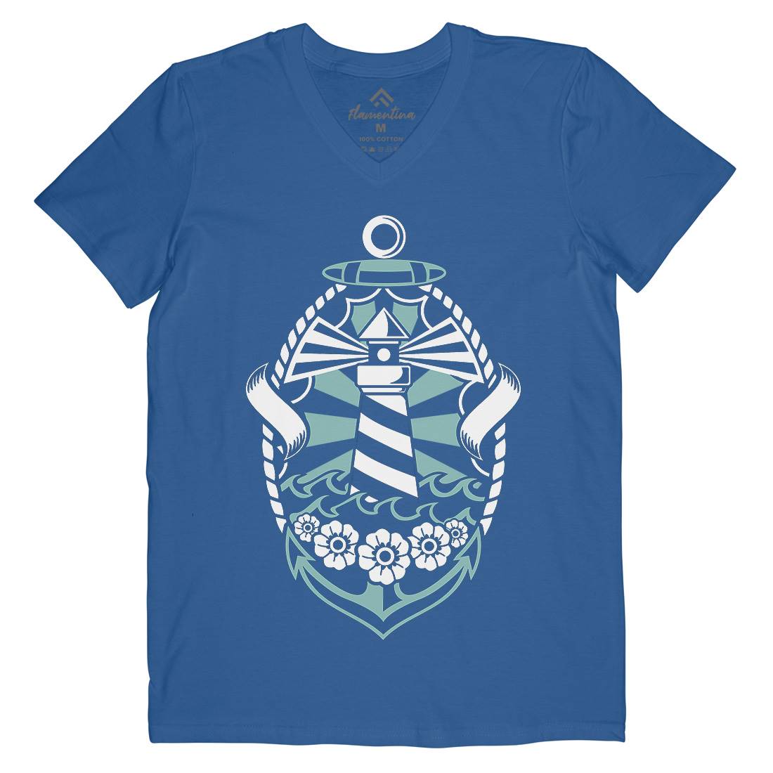 Lighthouse Mens V-Neck T-Shirt Navy A086