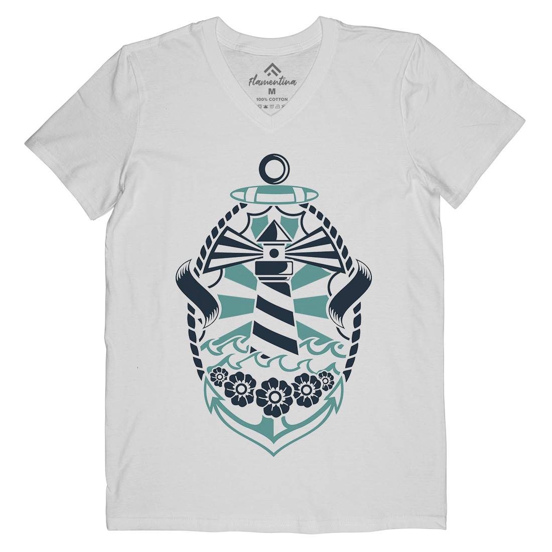 Lighthouse Mens Organic V-Neck T-Shirt Navy A086