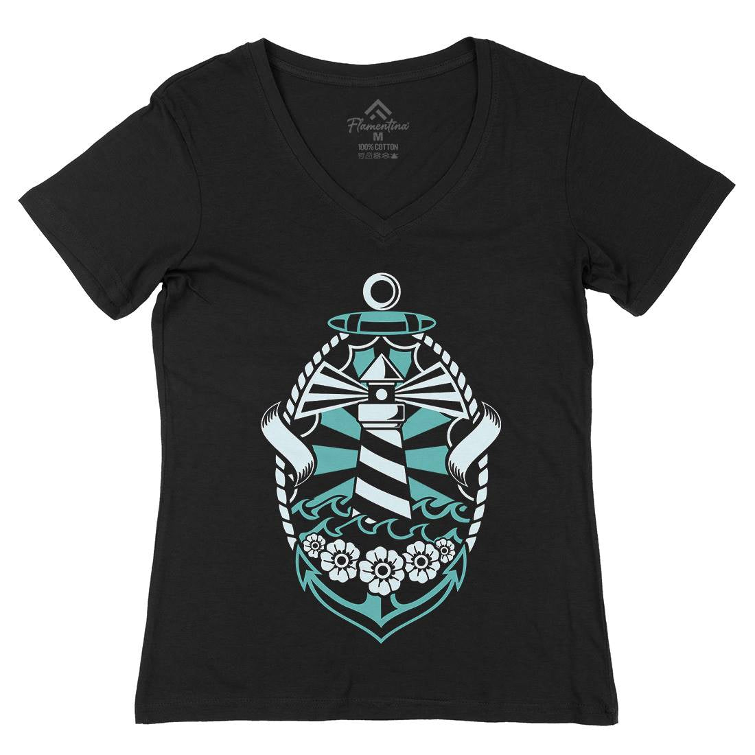 Lighthouse Womens Organic V-Neck T-Shirt Navy A086