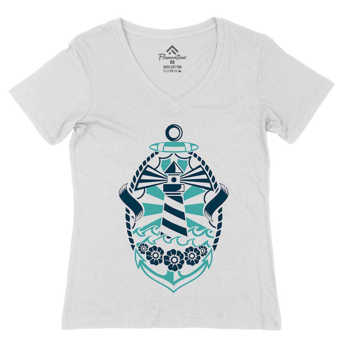 Lighthouse Womens Organic V-Neck T-Shirt Navy A086