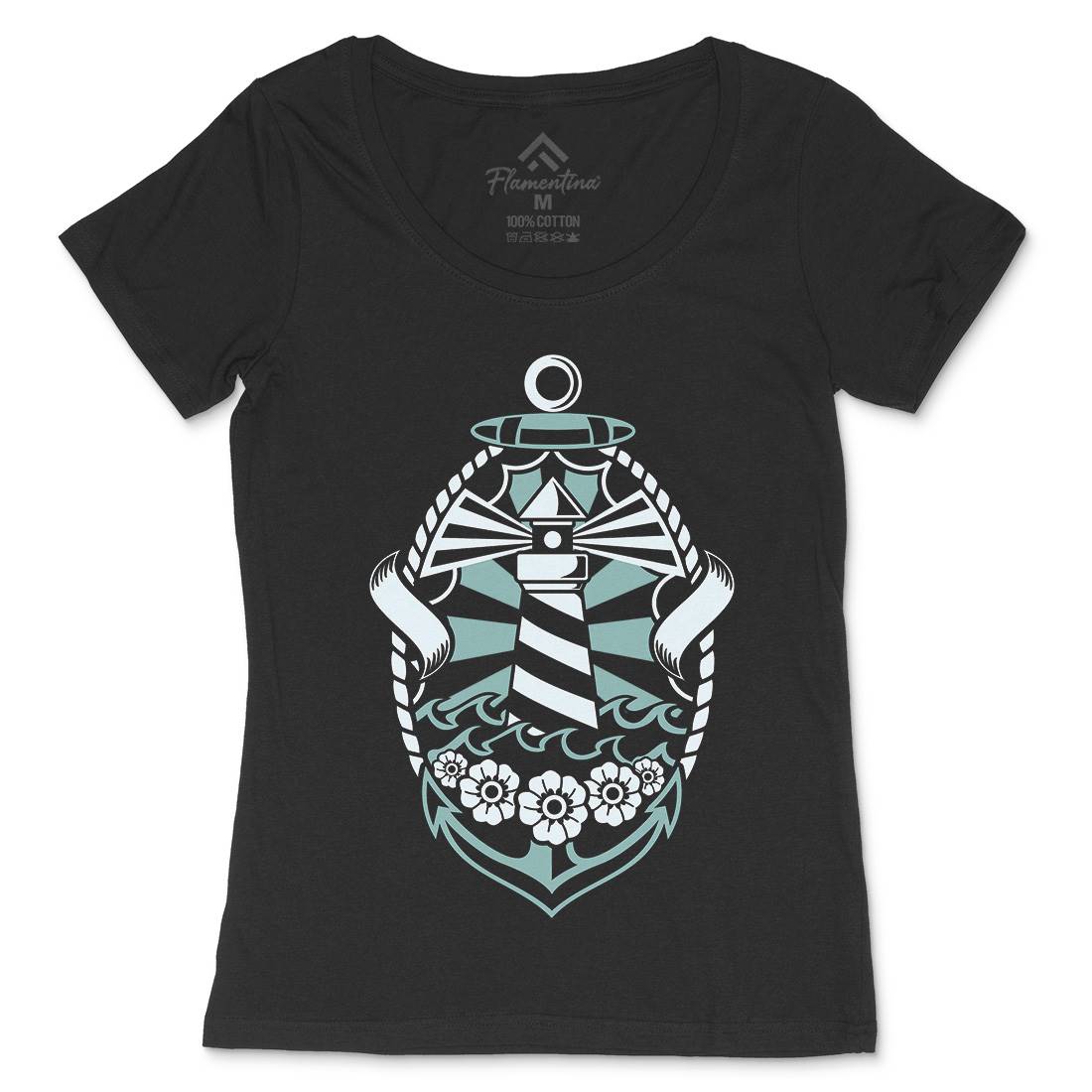 Lighthouse Womens Scoop Neck T-Shirt Navy A086