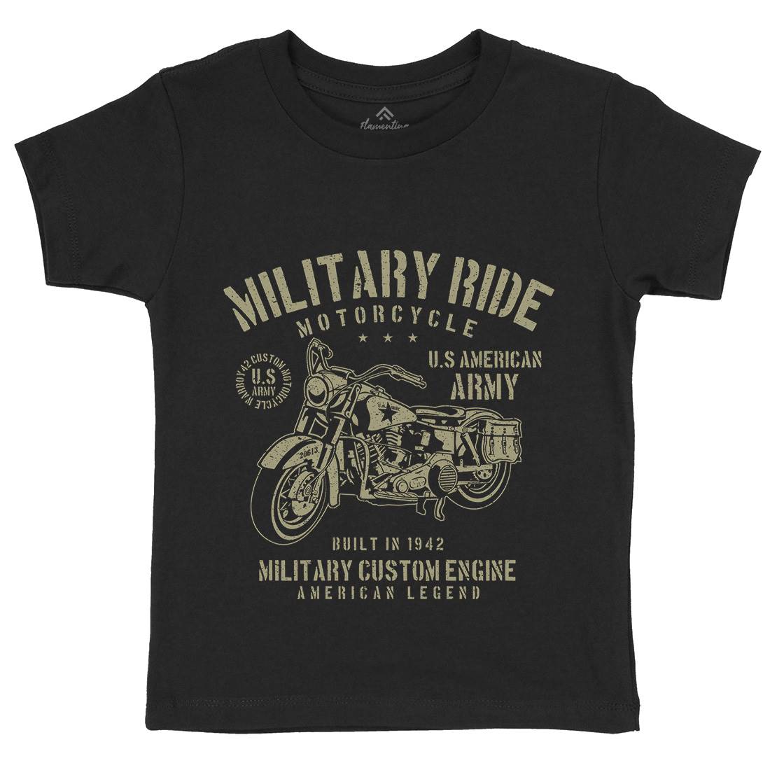 Military Ride Kids Crew Neck T-Shirt Army A088