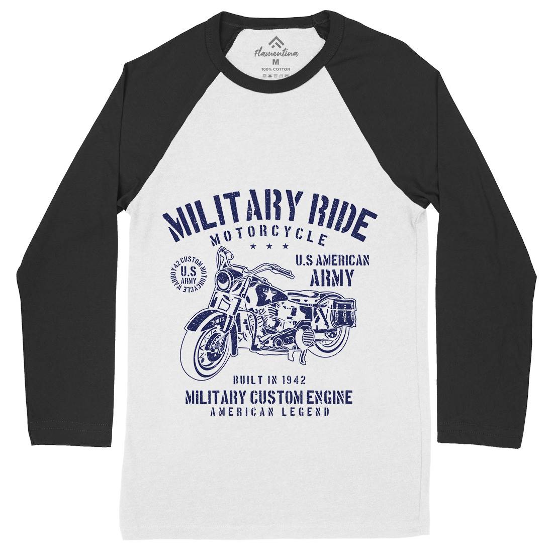 Military Ride Mens Long Sleeve Baseball T-Shirt Army A088