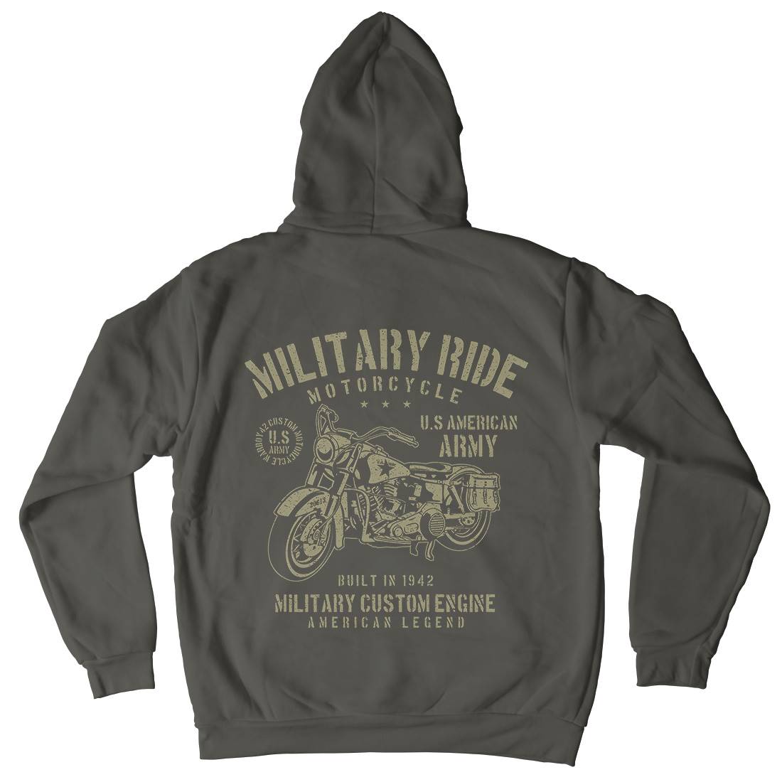 Military Ride Mens Hoodie With Pocket Army A088
