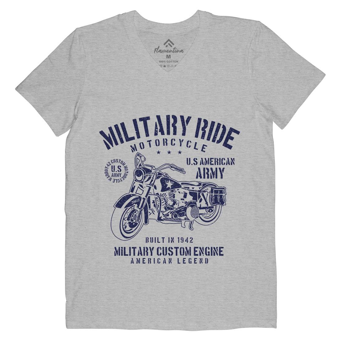 Military Ride Mens Organic V-Neck T-Shirt Army A088