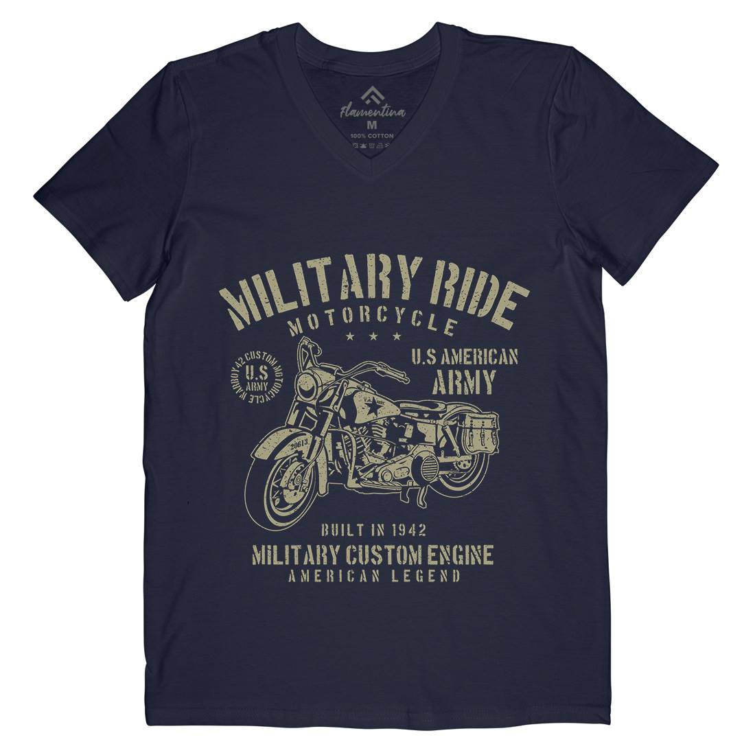 Military Ride Mens Organic V-Neck T-Shirt Army A088
