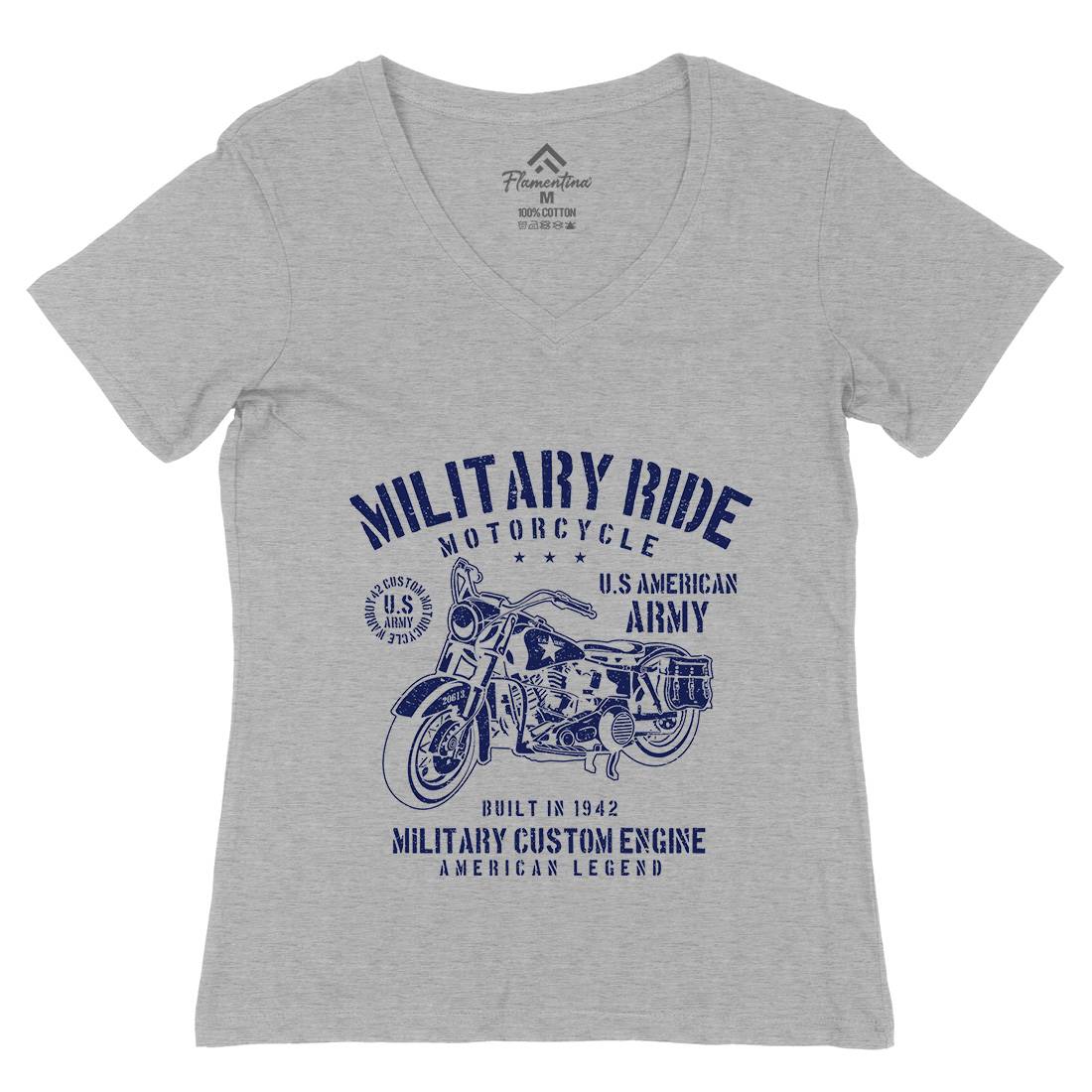 Military Ride Womens Organic V-Neck T-Shirt Army A088