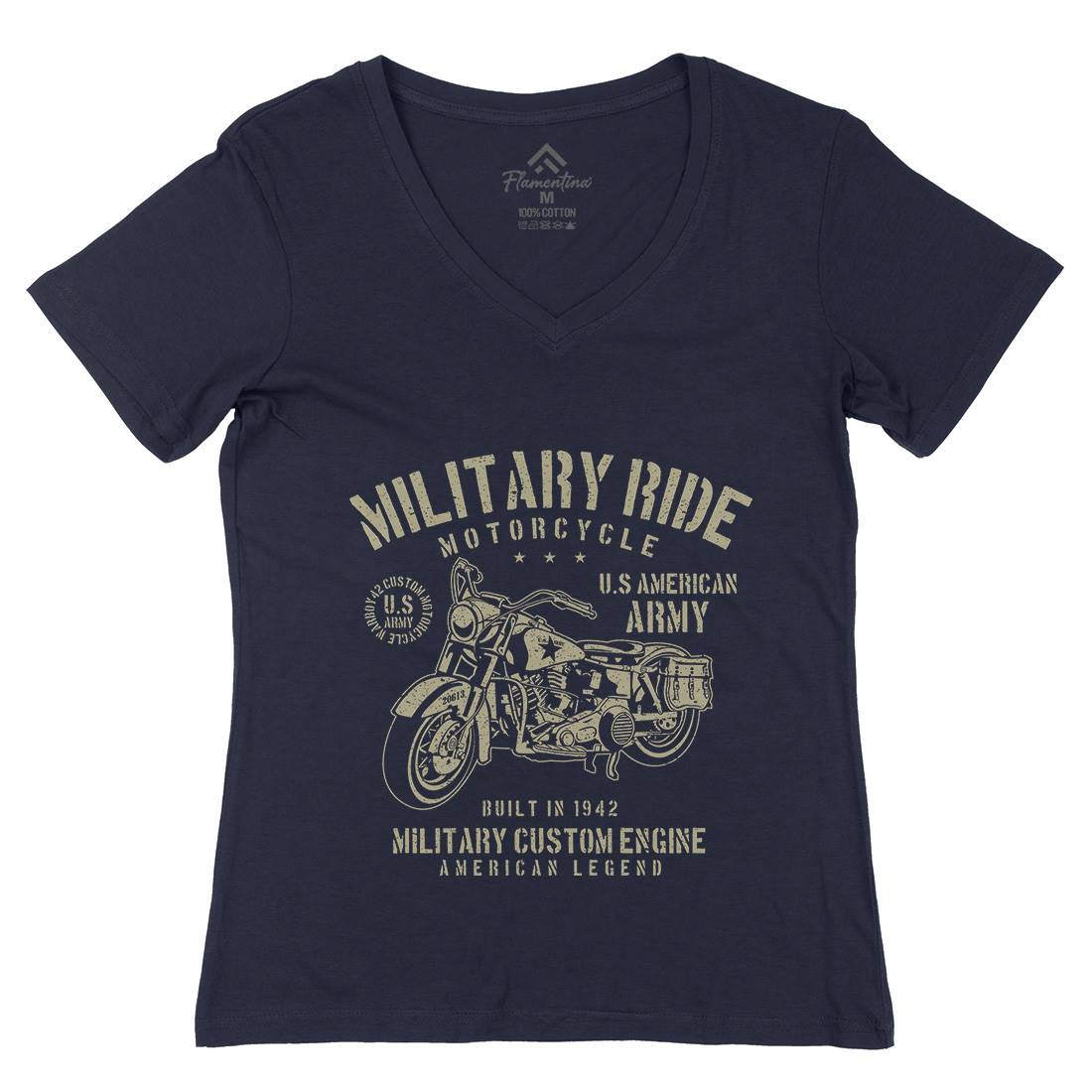 Military Ride Womens Organic V-Neck T-Shirt Army A088