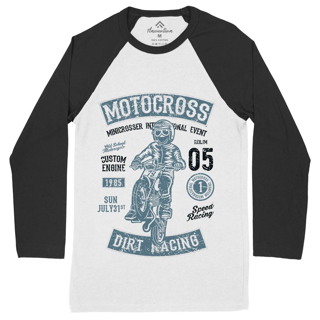 Moto Cross Mens Long Sleeve Baseball T-Shirt Motorcycles A089