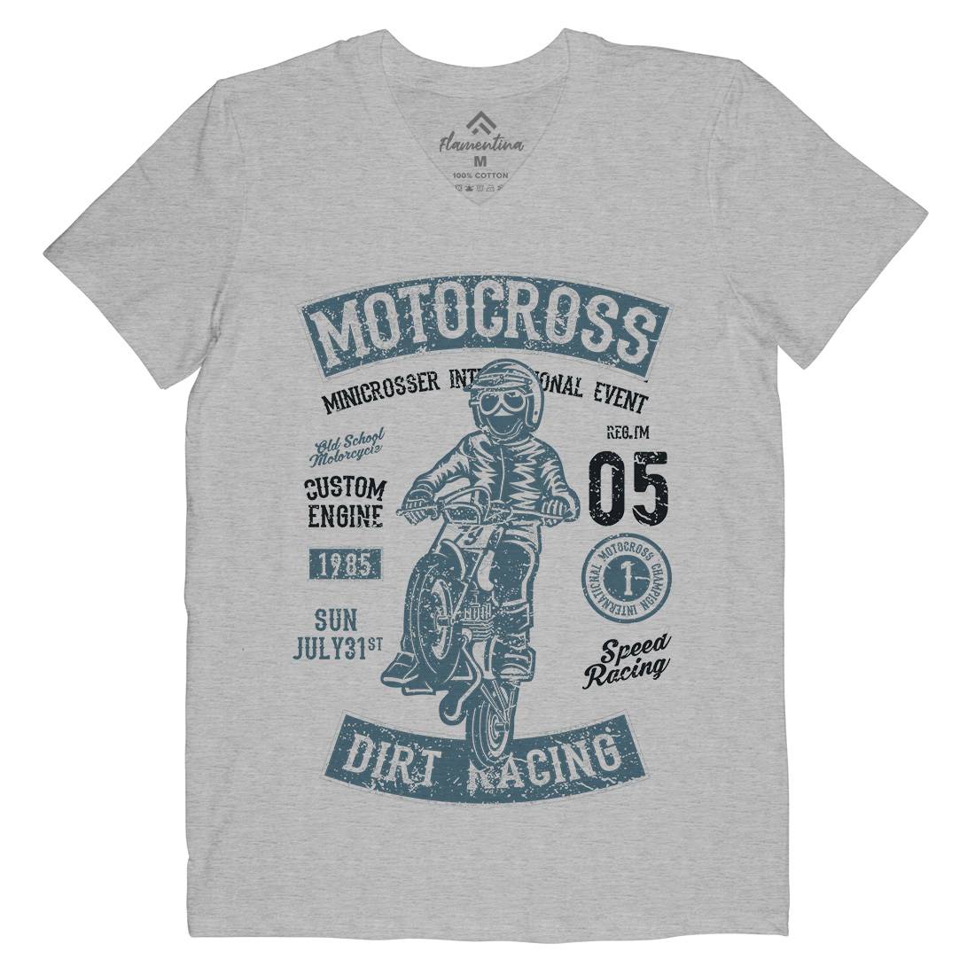 Moto Cross Mens Organic V-Neck T-Shirt Motorcycles A089