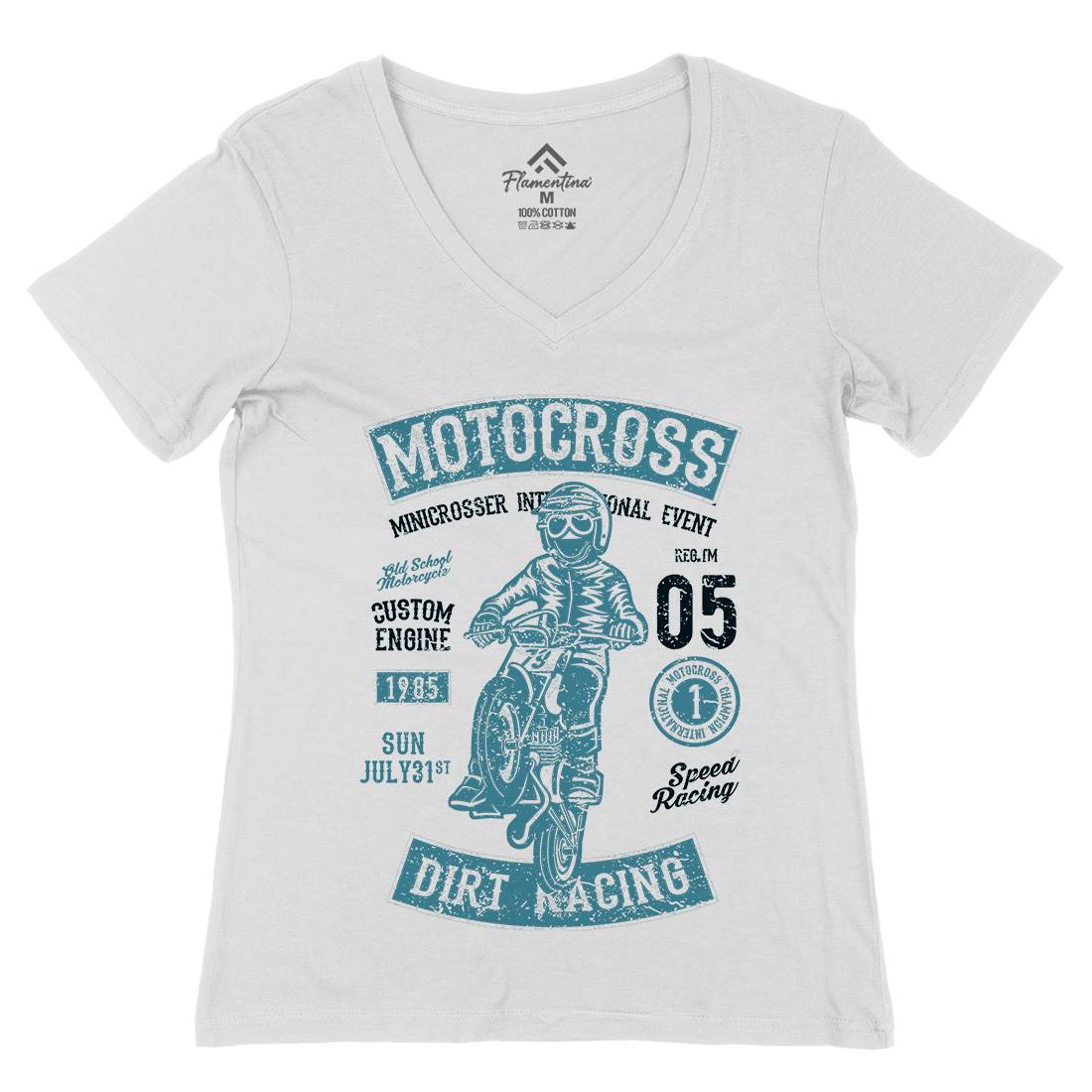 Moto Cross Womens Organic V-Neck T-Shirt Motorcycles A089