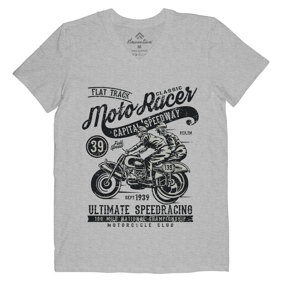 Moto Racer Mens Organic V-Neck T-Shirt Motorcycles A090