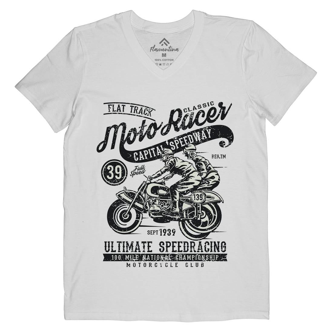 Moto Racer Mens Organic V-Neck T-Shirt Motorcycles A090