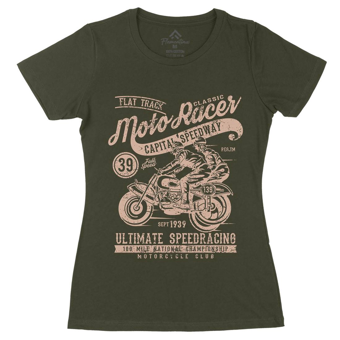 Moto Racer Womens Organic Crew Neck T-Shirt Motorcycles A090