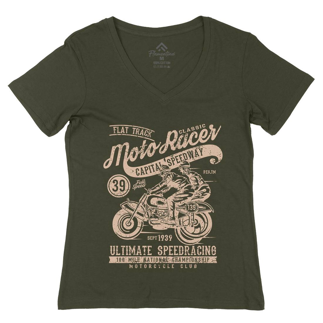 Moto Racer Womens Organic V-Neck T-Shirt Motorcycles A090