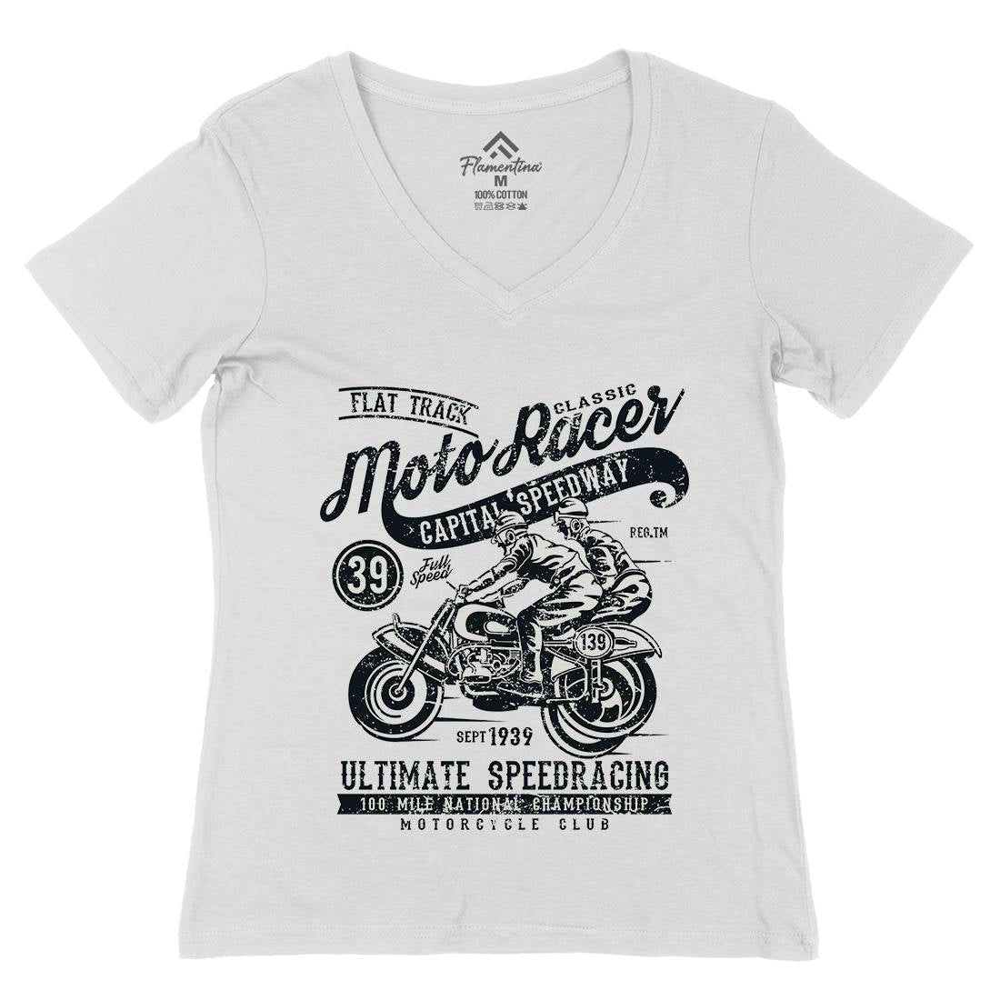 Moto Racer Womens Organic V-Neck T-Shirt Motorcycles A090