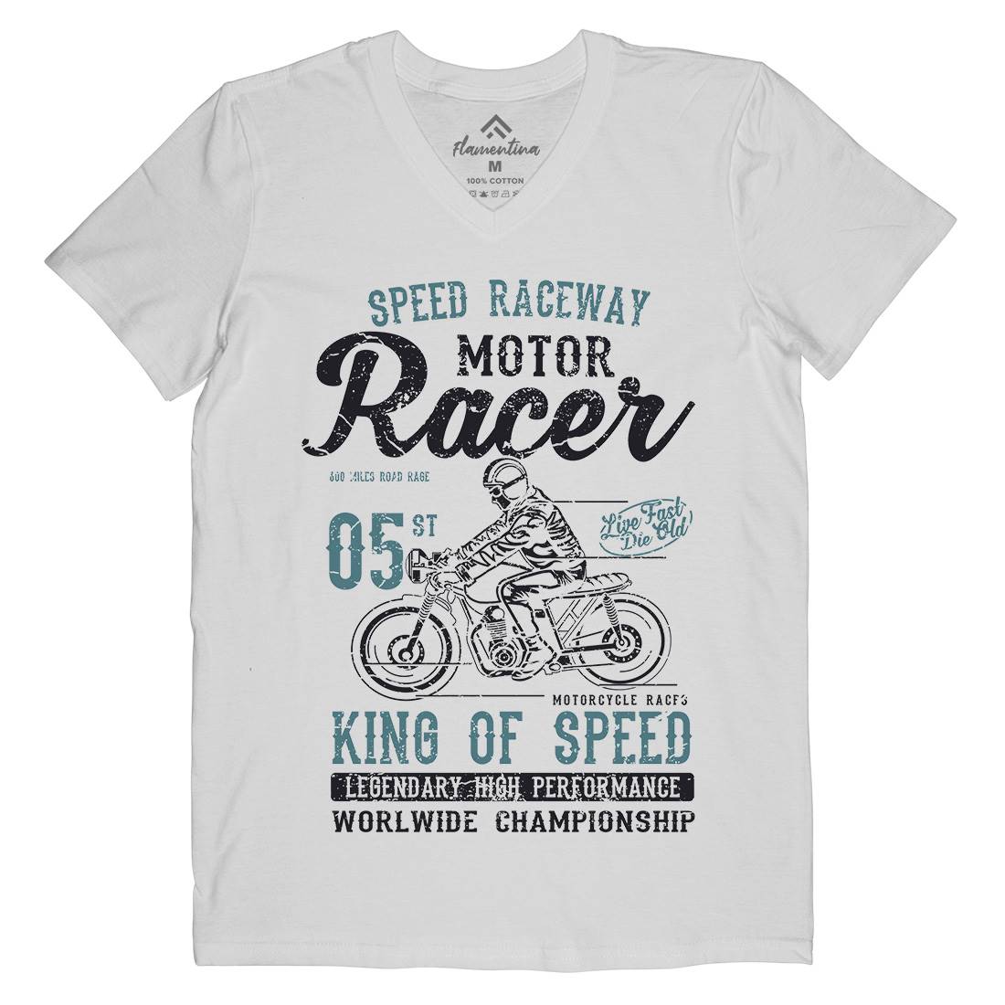 Motor Racer Mens Organic V-Neck T-Shirt Motorcycles A091