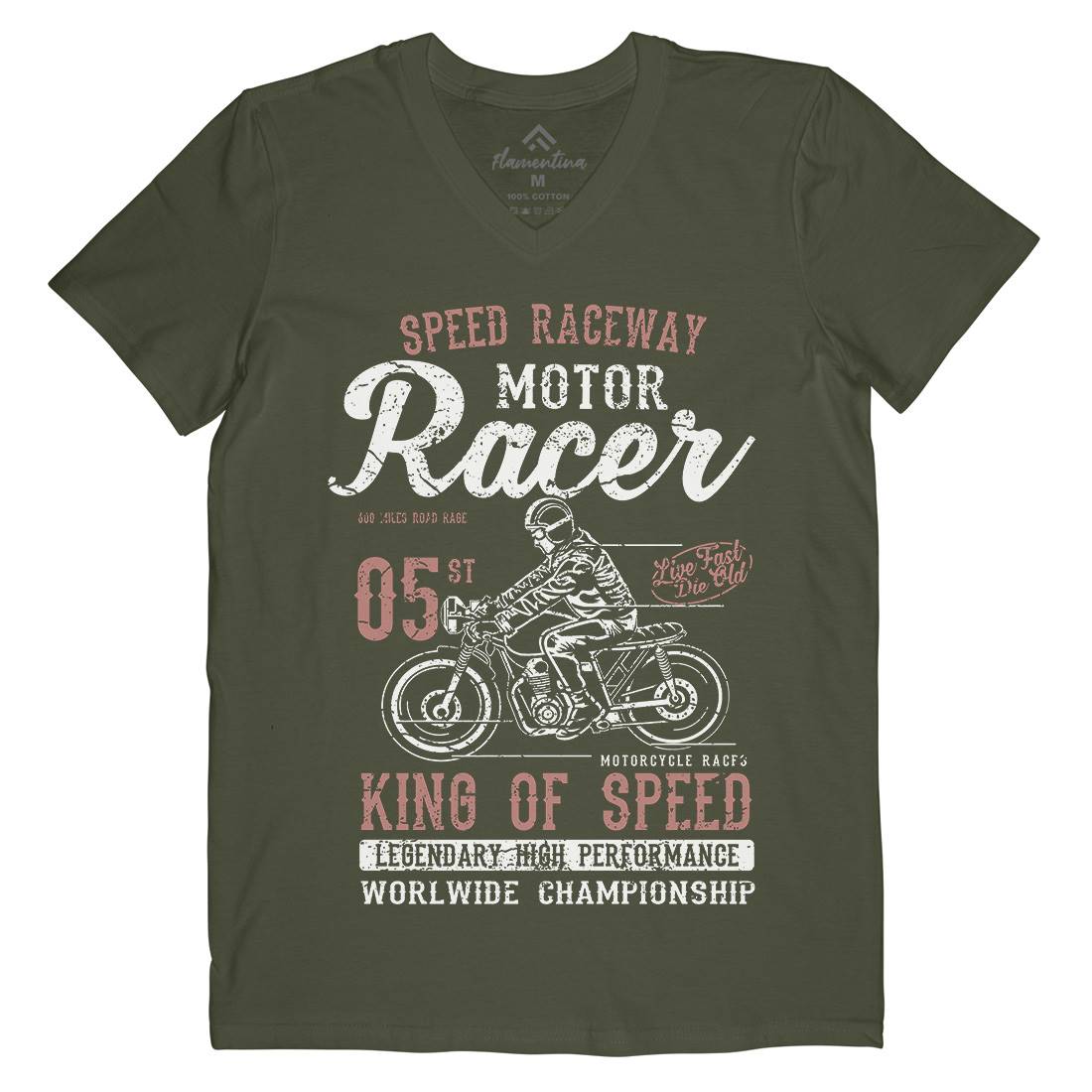 Motor Racer Mens Organic V-Neck T-Shirt Motorcycles A091