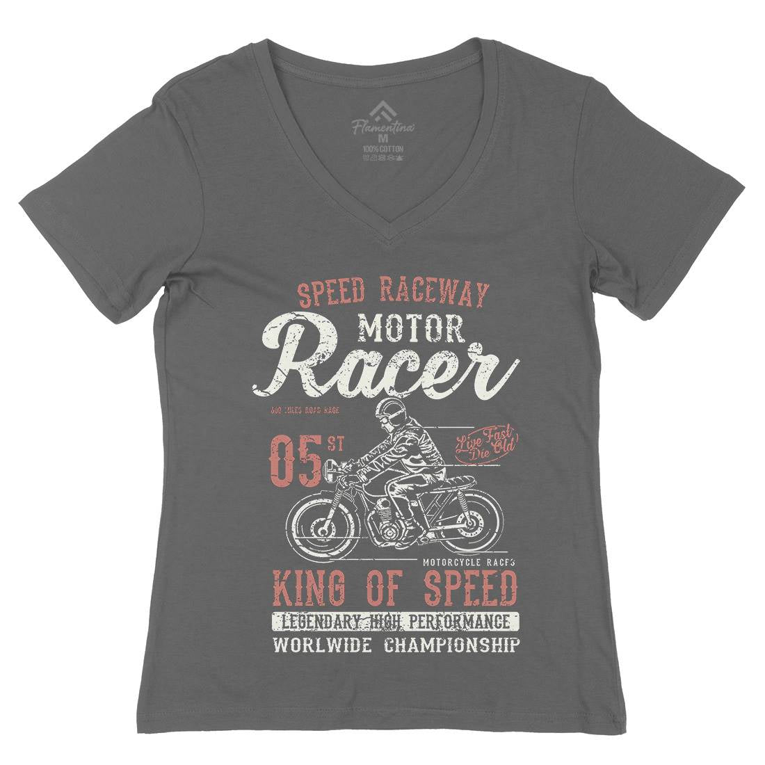 Motor Racer Womens Organic V-Neck T-Shirt Motorcycles A091