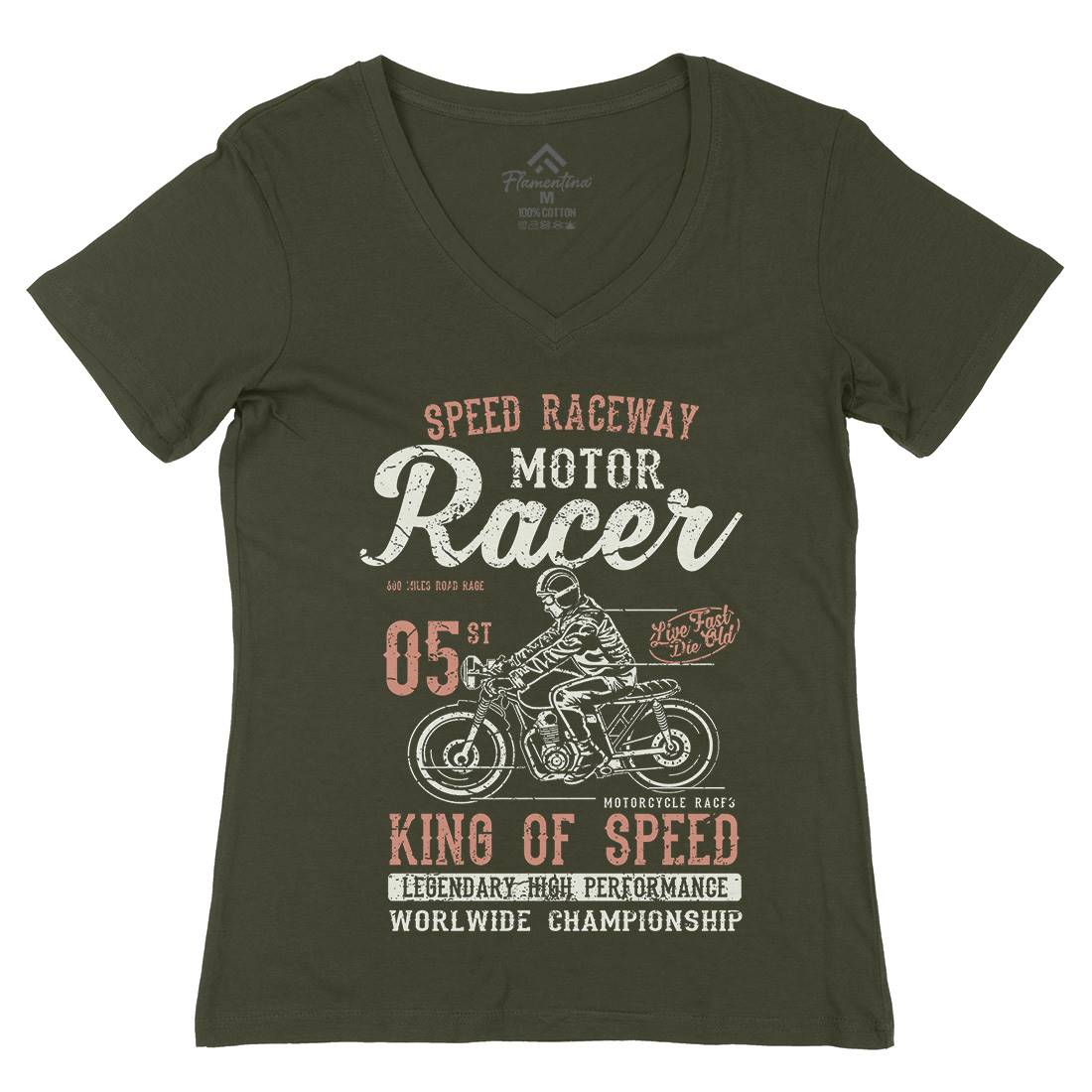 Motor Racer Womens Organic V-Neck T-Shirt Motorcycles A091