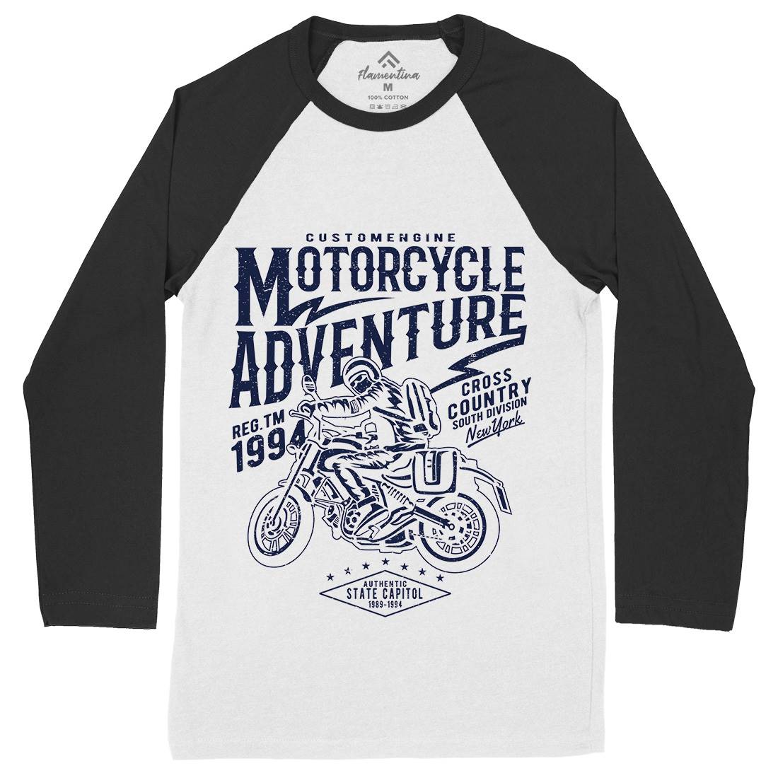 Adventure Mens Long Sleeve Baseball T-Shirt Motorcycles A092