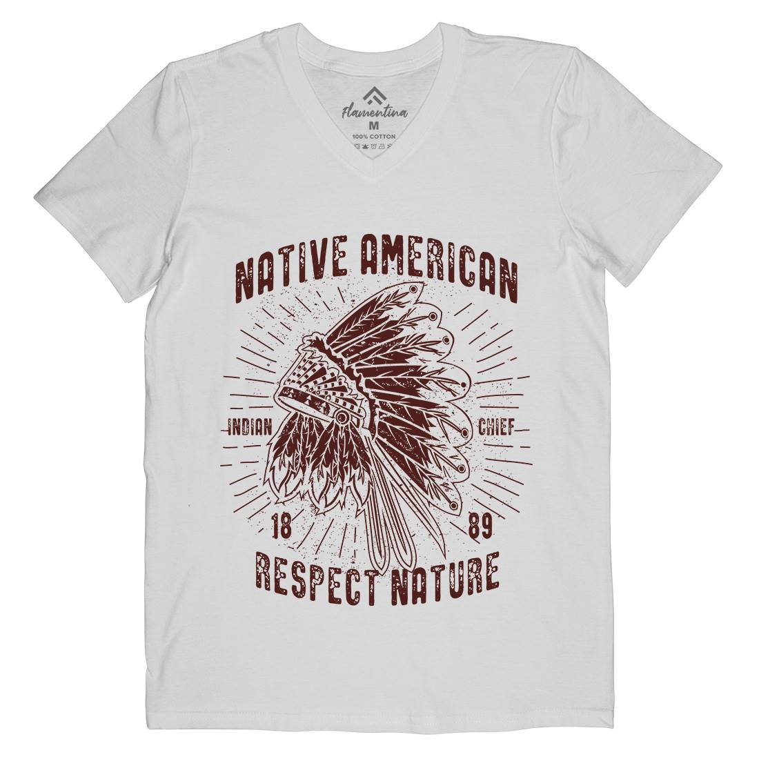 Native American Mens Organic V-Neck T-Shirt Motorcycles A093