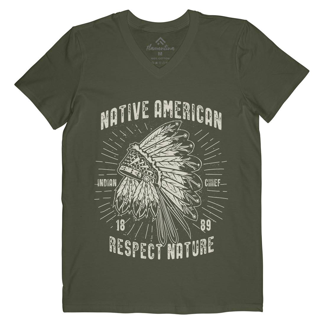 Native American Mens Organic V-Neck T-Shirt Motorcycles A093