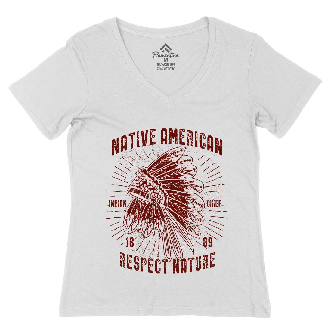Native American Womens Organic V-Neck T-Shirt Motorcycles A093