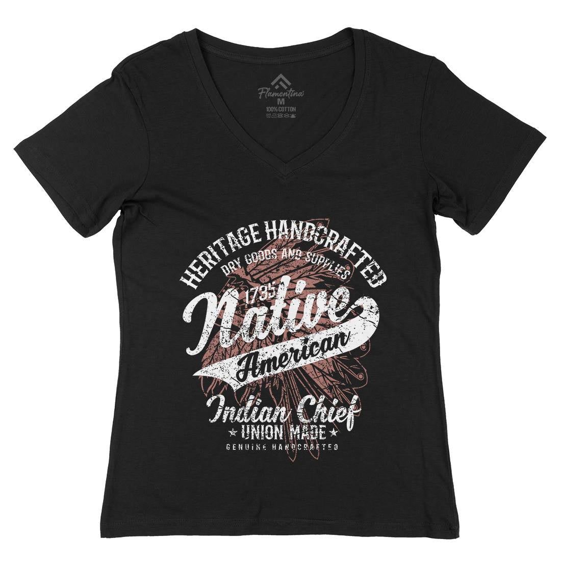 Native American Womens Organic V-Neck T-Shirt Motorcycles A094