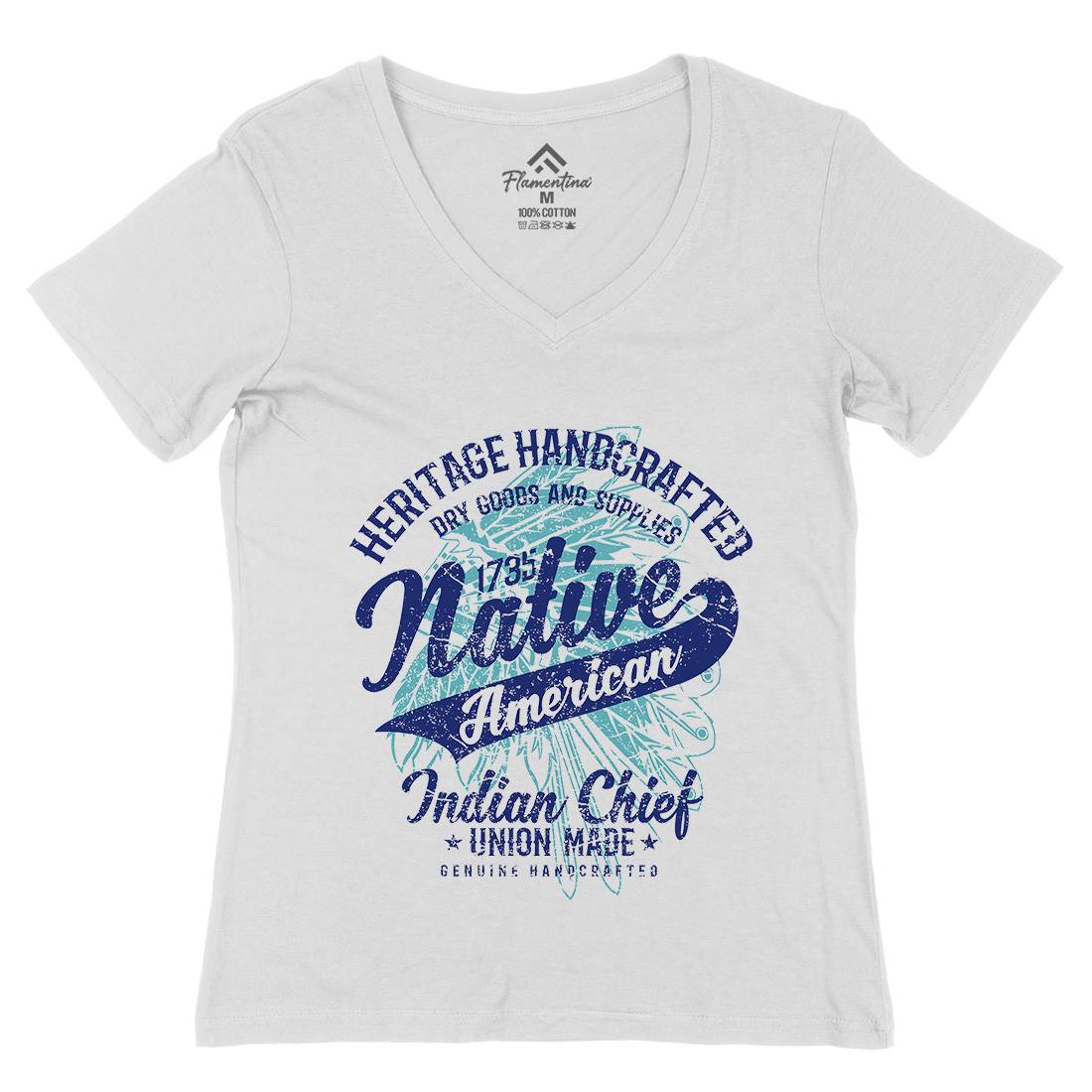 Native American Womens Organic V-Neck T-Shirt Motorcycles A094