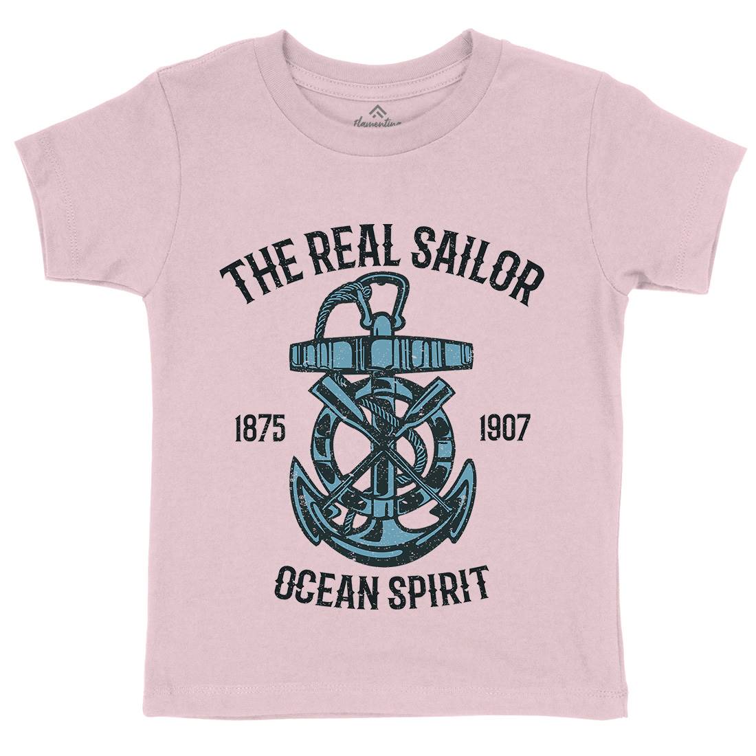 Ocean Spirit Kids Crew Neck T-Shirt Navy A097