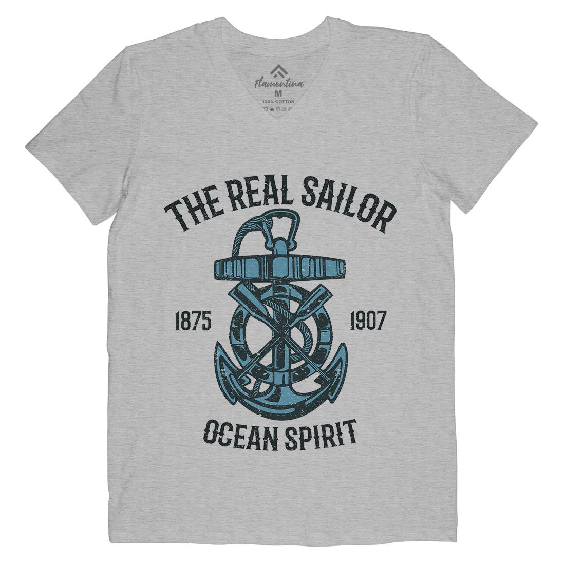 Ocean Spirit Mens Organic V-Neck T-Shirt Navy A097