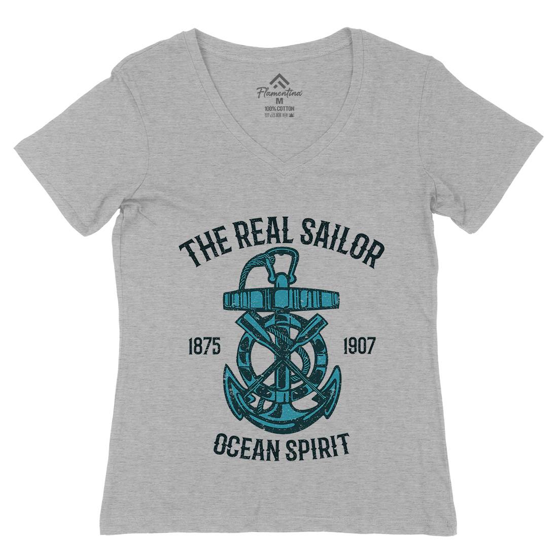 Ocean Spirit Womens Organic V-Neck T-Shirt Navy A097