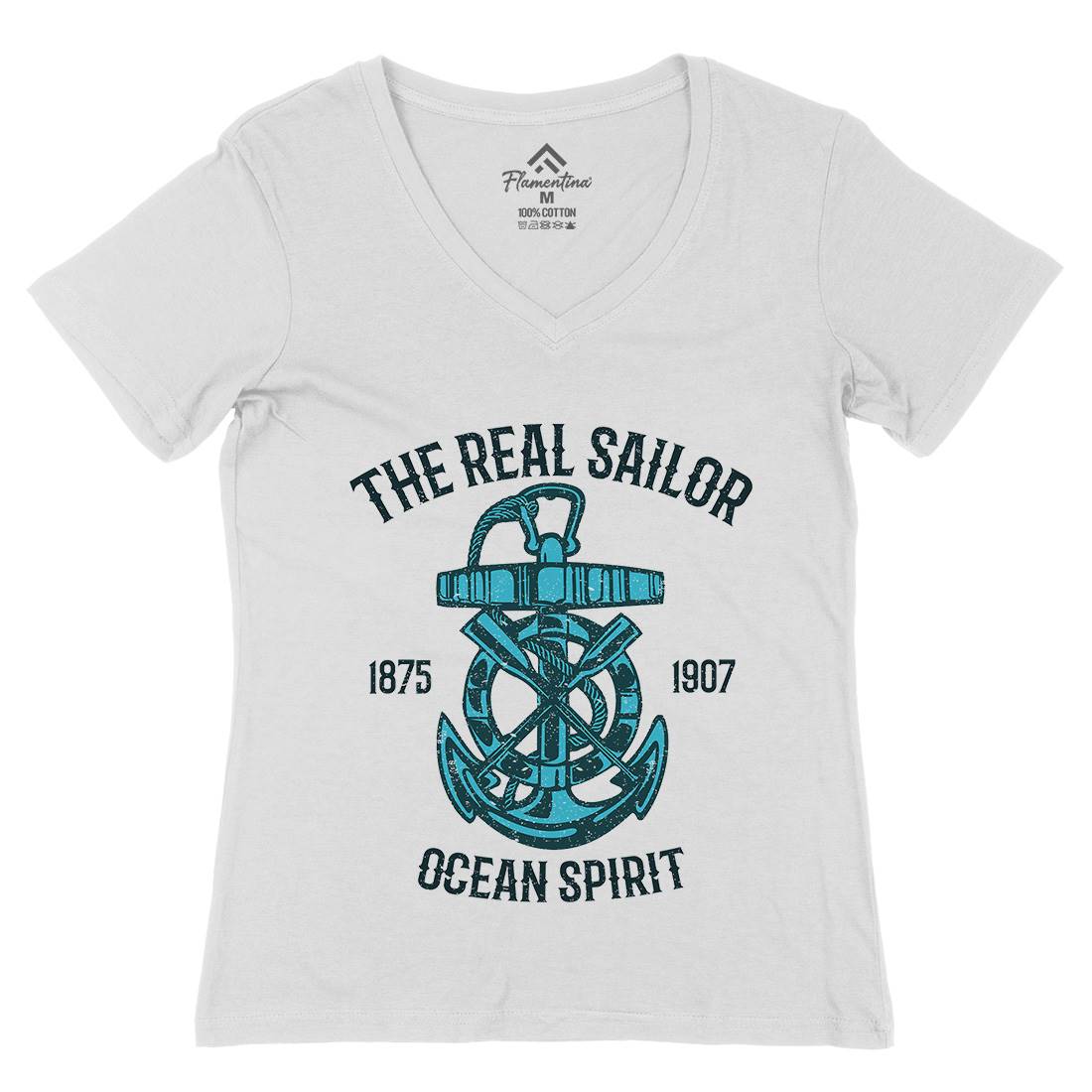 Ocean Spirit Womens Organic V-Neck T-Shirt Navy A097