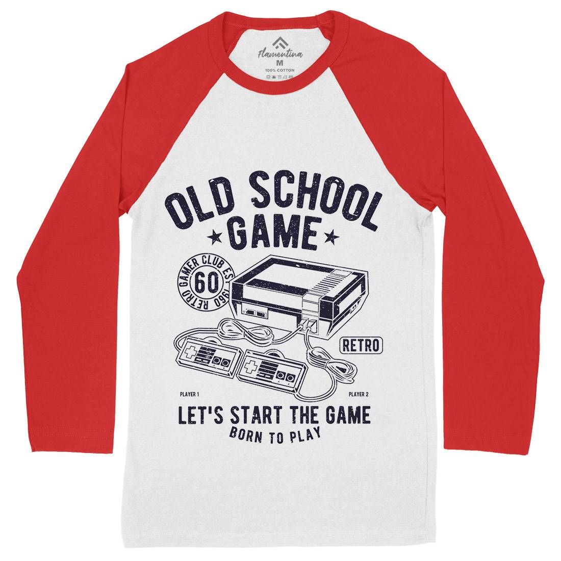 Old School Game Mens Long Sleeve Baseball T-Shirt Geek A100