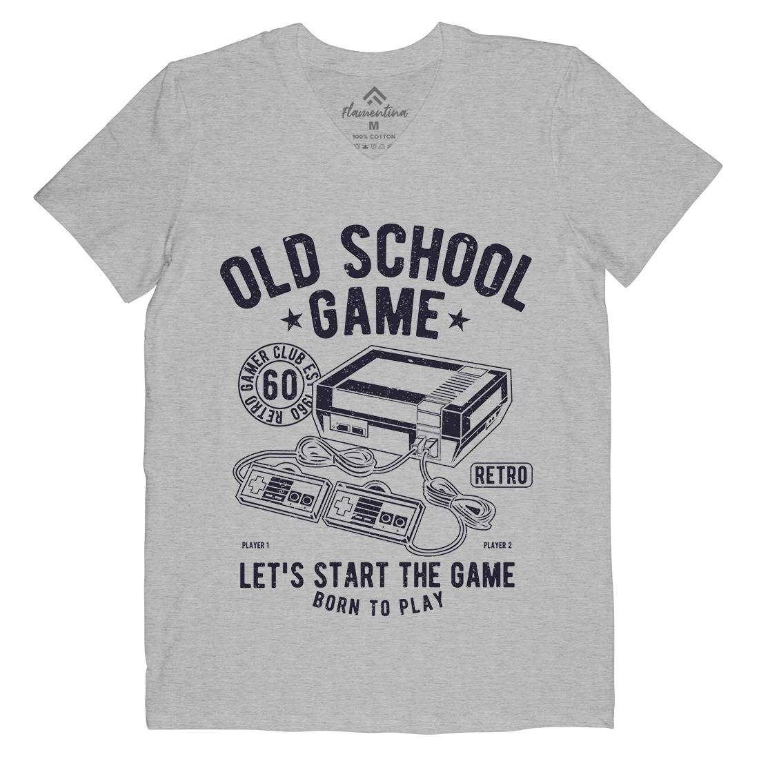 Old School Game Mens Organic V-Neck T-Shirt Geek A100