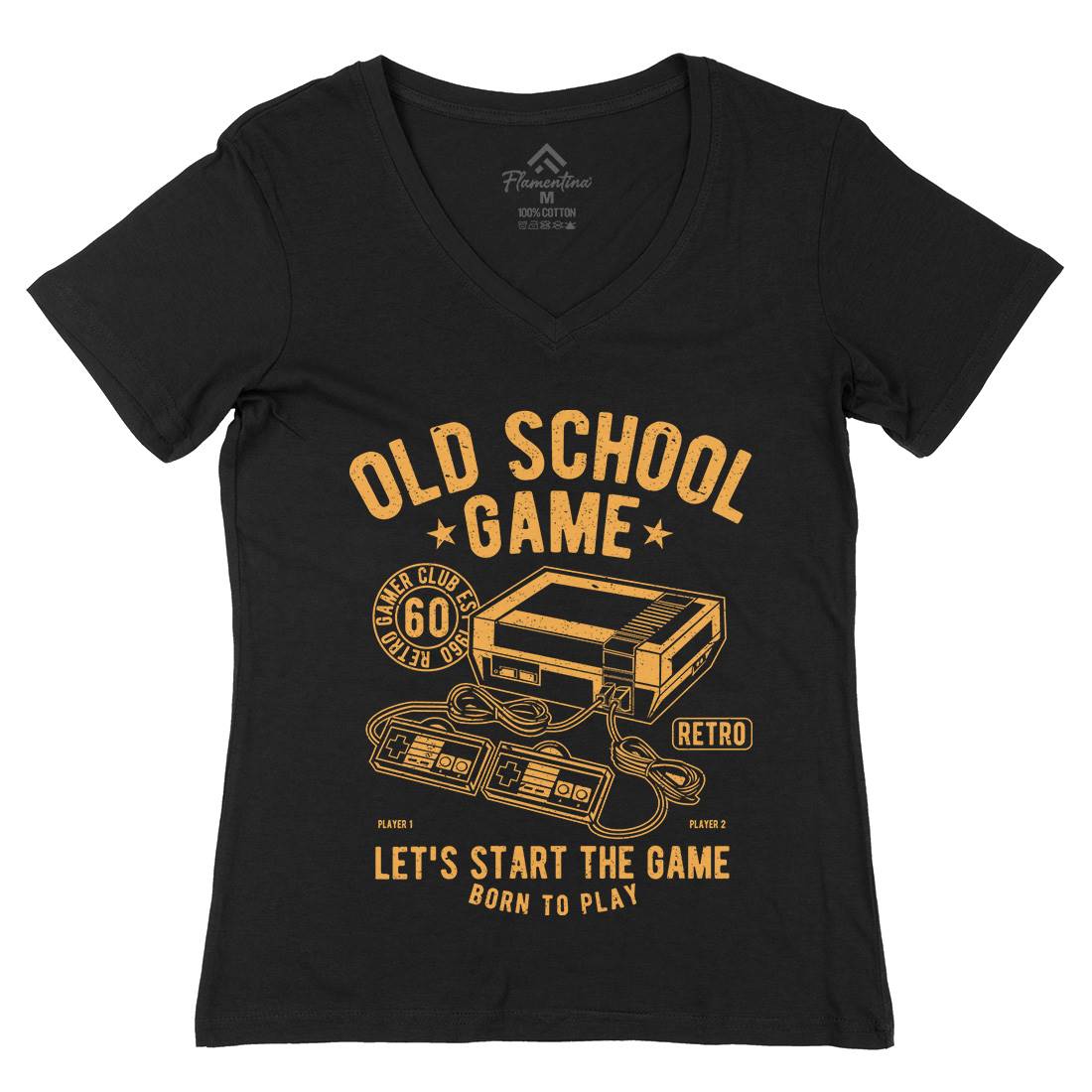 Old School Game Womens Organic V-Neck T-Shirt Geek A100