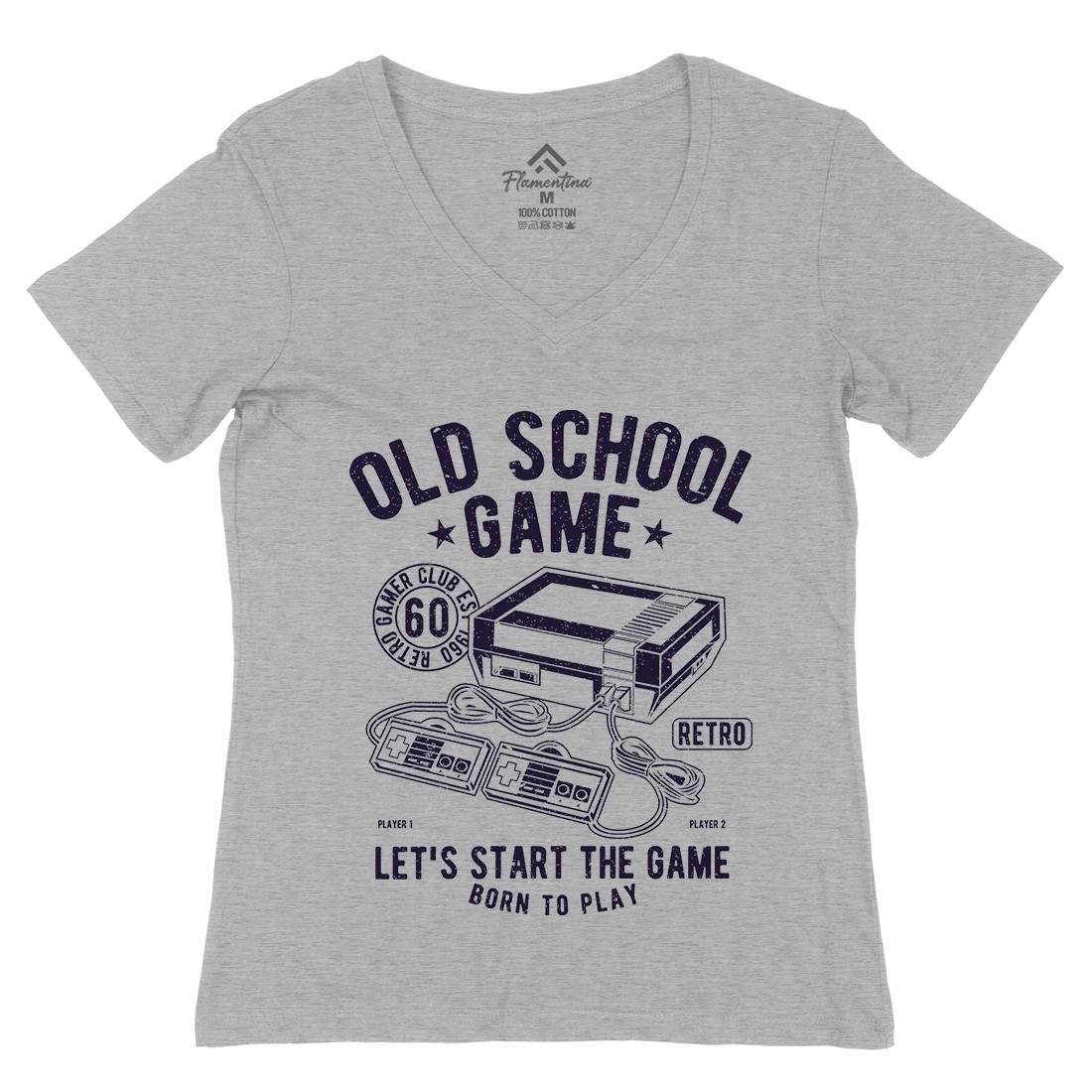 Old School Game Womens Organic V-Neck T-Shirt Geek A100