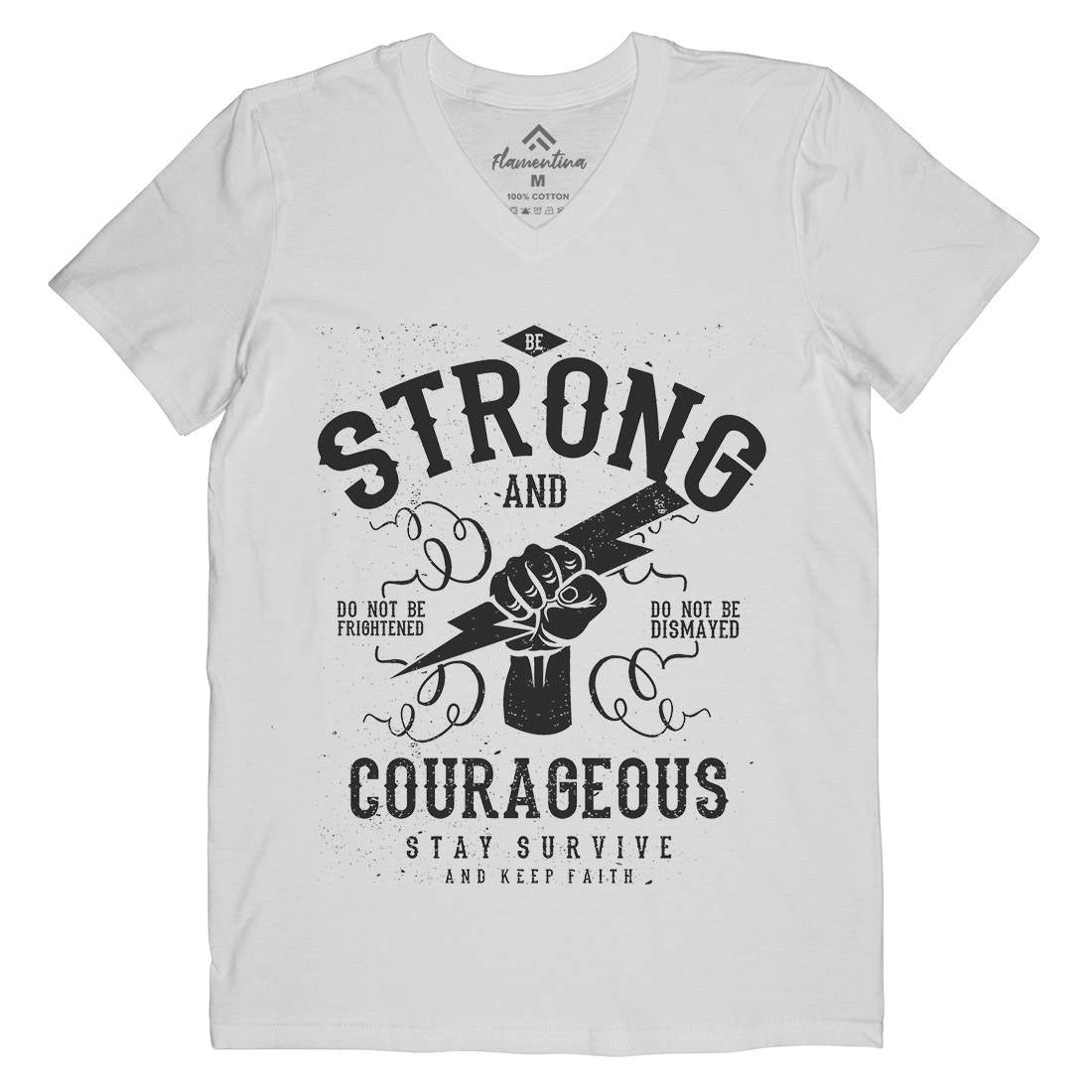 Be Strong And Courageous Mens Organic V-Neck T-Shirt Quotes A101