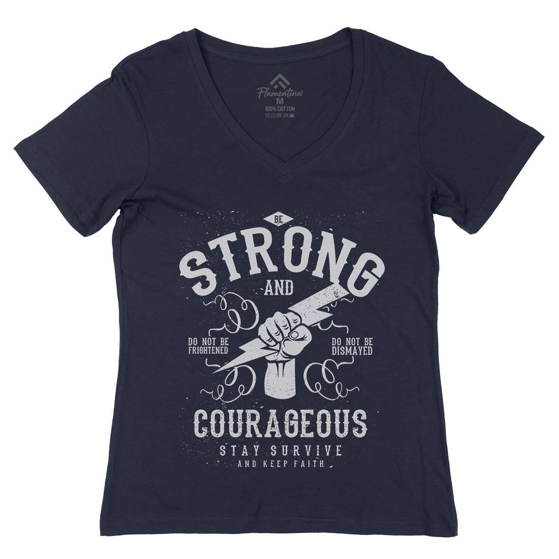 Be Strong And Courageous Womens Organic V-Neck T-Shirt Quotes A101