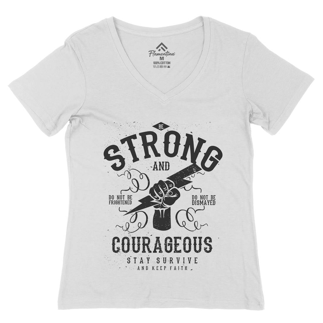 Be Strong And Courageous Womens Organic V-Neck T-Shirt Quotes A101