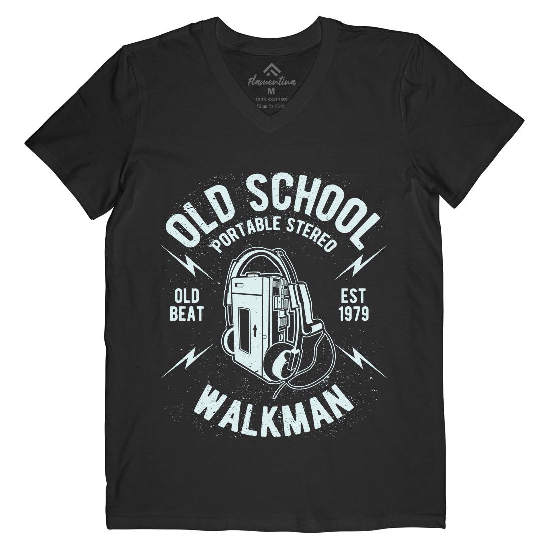 Old School Player Mens Organic V-Neck T-Shirt Music A102