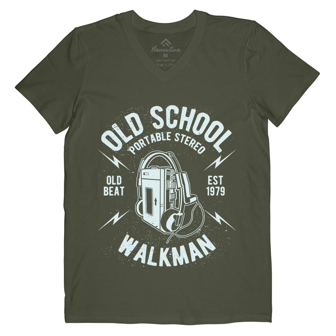 Old School Player Mens Organic V-Neck T-Shirt Music A102