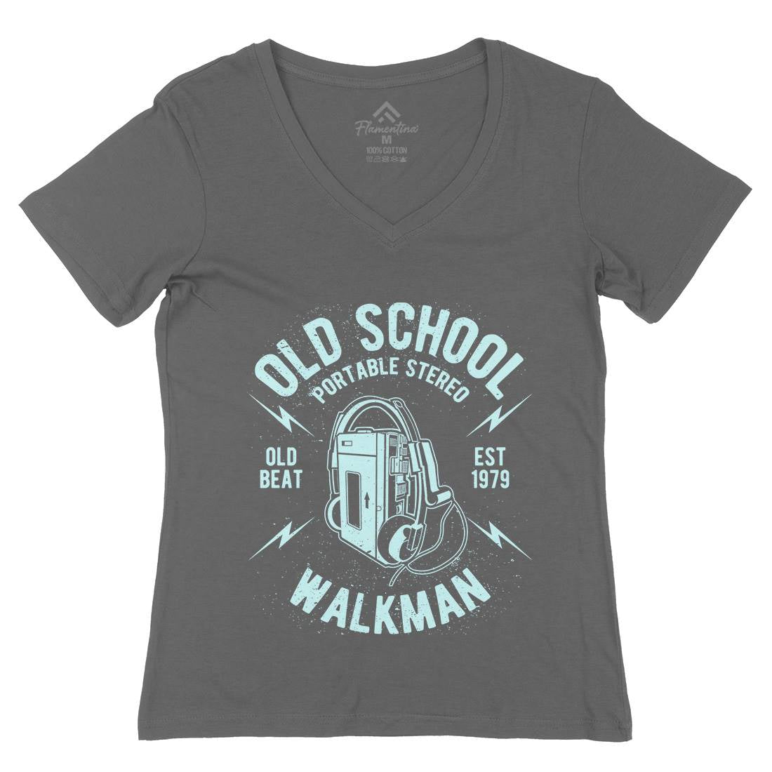 Old School Player Womens Organic V-Neck T-Shirt Music A102