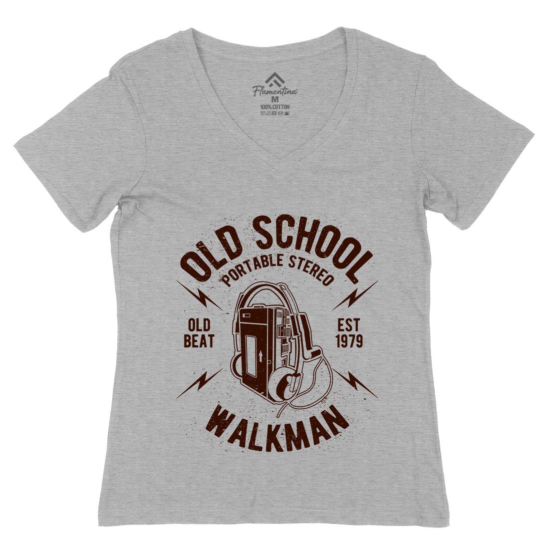 Old School Player Womens Organic V-Neck T-Shirt Music A102