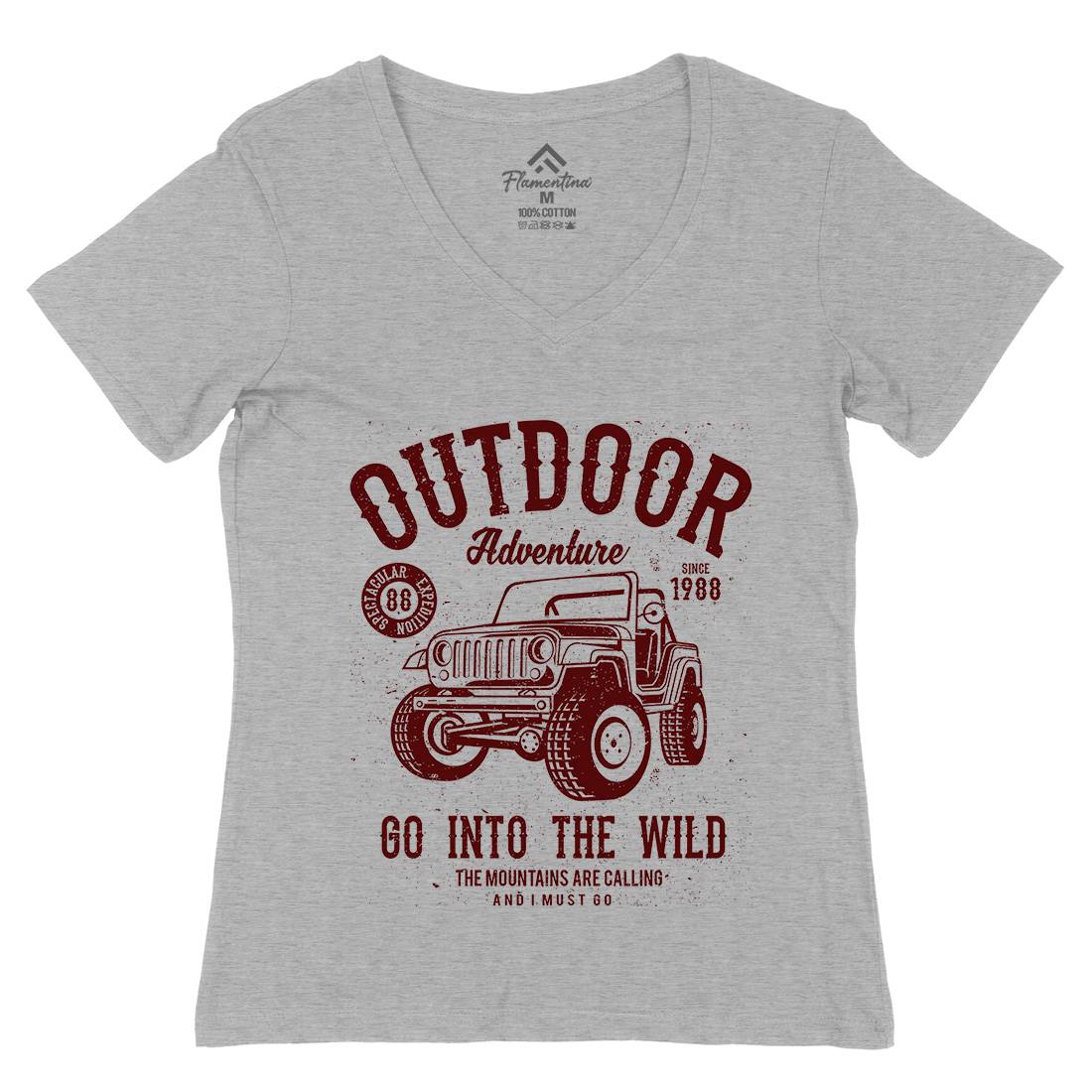 Outdoor Adventure Womens Organic V-Neck T-Shirt Nature A105